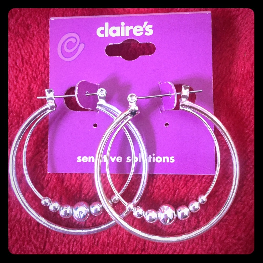 Silver beaded hoop earrings